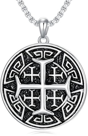 HARMONY BOLA Jerusalem Kreuz Halskette für Herren 925 Sterlingsilber Kreuzfahrer Jerusalem Kreuz Anhänger Christlicher Schmuck Geschenke für Männer Jungen Väter Ehemänner