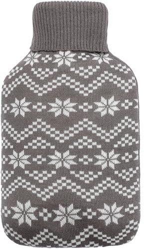 Bakecat Knitted Hot Water Bottle Cover Only, Fits 1.8L / 2L, Snowflake Pattern, (Bottle Not Included).