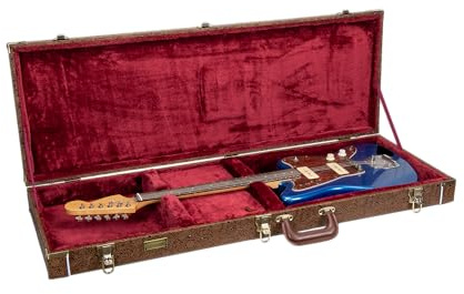 Crossrock Designer Serie - Holzkoffer für Jazzmaster/Jaguar Stil Elektrogitarren - Sicherheitsschloss, Metallfüße, Lagerraum - Blühend Braun (CRW530JMBQ)