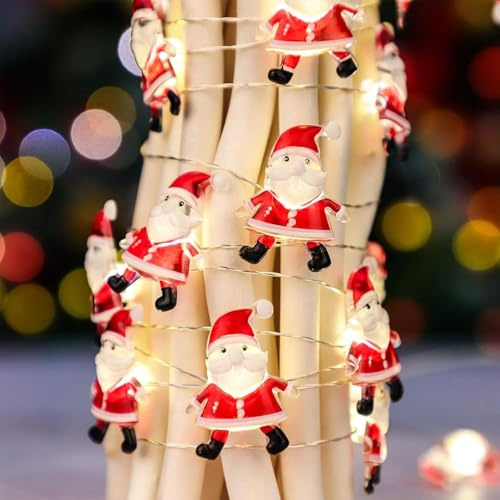 Lichterkette Weihnachten,2M 20LED Weihnachtsmann Lichterkette,Weihnachtsmann Weihnachtsdeko Lichtervorhang,Lichterkette Innen Weihnachten,Lichterketten Fenster Innen Für Party, Weihnachten, Balkon