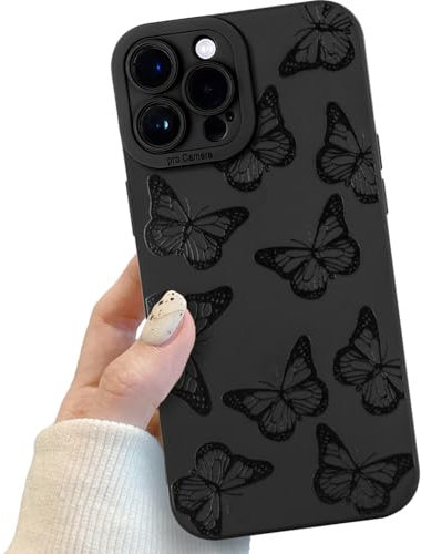 Black Butterfly Phone Case for iPhone 14 Pro Max, Black Cute Butterfly Pattern for Women Girls, Soft TPU Slim Profile Shockproof Protective Phone Case for iPhone 14 Pro Max
