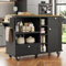 Wyibwy Carrito de cocina, isla de cocina sobre ruedas con encimera de madera, isla de cocina móvil con 2 cajones y 1 puerta, 3 estantes ajustables y 2 estantes abiertos, 129 x 46 x 92 cm, negro