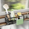 SWTYMIKI Kitchen Sink Caddy Organiser - Sink Tidy Organiser with Auto Draining Tray, Brush Holder, Stainless Steel Sponge Holder with Divider for Countertop Kitchen Storage & Organisation, Black