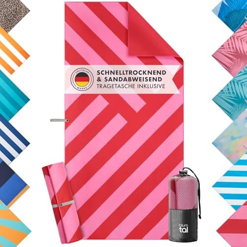 Blumtal Strandtuch XXL aus Mikrofaser - kompaktes und schnelltrocknendes Leo Handtuch/Strandtuch 90x180 - Stranddecke sandfrei mit Band - schnelltrocknendes Badetuch - Rosa Zigzag