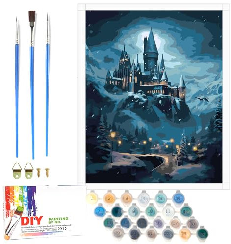 Lixkuokuo Peinture par numéros pour adultes et juniors débutants, 40 x 50 cm, Hary Pote, Poudlard, école magique, avec pinceaux en toile, peinture acrylique, grand kit de bricolage pour la décoration