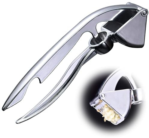 Presse Ail Denoyauteur Olives 2en1, Garlic Press Professionnel Ecrase Ail Manuel Presse-Ail en Alliage de Zinc Denoyauteur Cerise et Prune Passe au Lave-Vaisselle Efficace Gadget Cuisine Multifonction