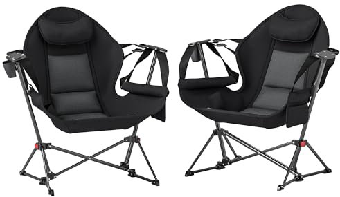 Outsunny Hammock Camping Chair Set of 2, Adjustable Back Portable Swinging Camping Chair with Cup Holder, Headrest, Padded Seat and Carry Bag for Travel Fishing Hiking, Black