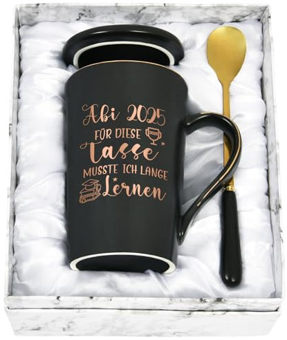 Joymaking Abitur Geschenke 2025 Abi Geschafft Kaffee Tasse - Abi 2025 für diese Tasse musste ich lange lernen - Geschenke zum Abitur Bestandene Prüfung Schulabschluss für Jungs Mädchen, 400ml Schwarz