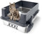 Bartuke Katzentoilette Edelstahl, XXXL Katzenklo aus Metall mit hohem Rand und Schaufel, auslaufsicher, leicht zu reinigen, für große und mehrere Katzen (Dunkelgrau)