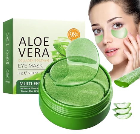 60 Pcs Parches Ojos Bolsas y Ojeras,Aloe Vera Mascarilla de Colageno, Máscara Para Los De Colágeno, Contorno de Ojos Antiarrugas, Anti Edad para Ojeras, Para Eliminación Bolsas, Hinchazón