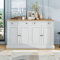 Fppuueg Aparador, Armario de Cocina, Armario de Almacenamiento con 2 cajones y 4 Puertas, 150 x 86 x 40 cm, Estantes Ajustables, para Salón, Cocina Comedor Pasillo, Blanco Antiguo y Madera Natural