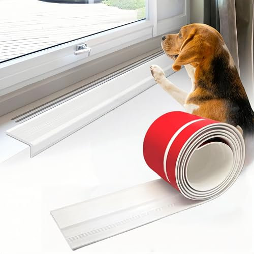 FITHUGOO Dog Cat Scratching Windows Sill Protector, Rubber Anti Scracting from Dog Cats for Home Furniture Edge Protection Flexible Rubber L-Type 4x1.6inch Non Slip Cuttable(78.7 White)