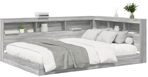 vidaXL Bücherregal Bett Grau Sonoma 150x200 cm Holzwerkstoff