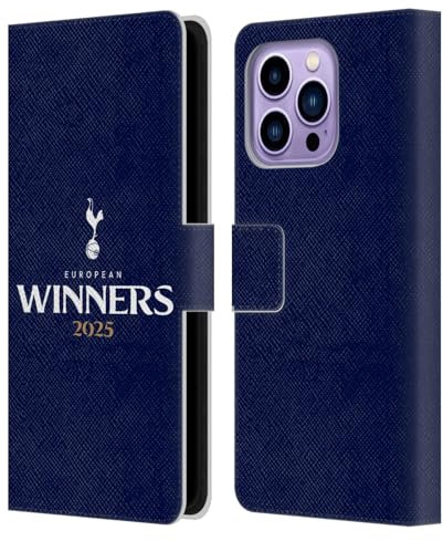 Head Case Designs Offizielle Tottenham Hotspur F.C. Blau 2025 Europäische Sieger Leder-Wallet-Hülle Kompatibel mit Apple iPhone 14 Pro Max