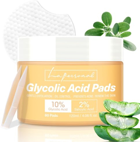 LA.PERSONAL 10% Glycolic Acid + 2% Salicylsäure Peeling Tonerpad 60 Pads | Gentle Peeling Gesicht,Tiefenreinigung,Natürliche Formel + Vitamin B3 & B5,For Mitesserentferner,Akne,Hyperpigmentierungc