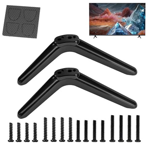 TV Legs, 2-Piece Matte Black Anti-Tilt Television Base Stand, Replacement Feet for Bedroom Dormitory Apartment Workplace Fireplace Tabletop Flat Screen Setup, 20x13x3cm