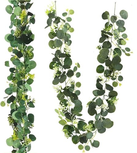 Bangbobi Girlande, Künstliche Pflanze Girlande, Hängend Eukalyptus Deko mit Blumen, Eukalyptusranke für Hochzeit Bogen, Tischdeko, Deko Hochzeit, Girlande Outdoor, Blumen Deko