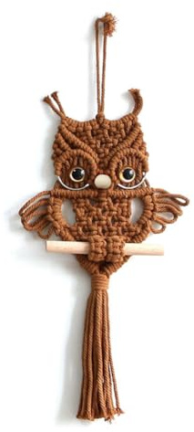 Bosiyrggrl Owl Macrame Tapestry Woven Wall Hanging Pendant Ornament Woven Bohemian Tapestry Caramel Color
