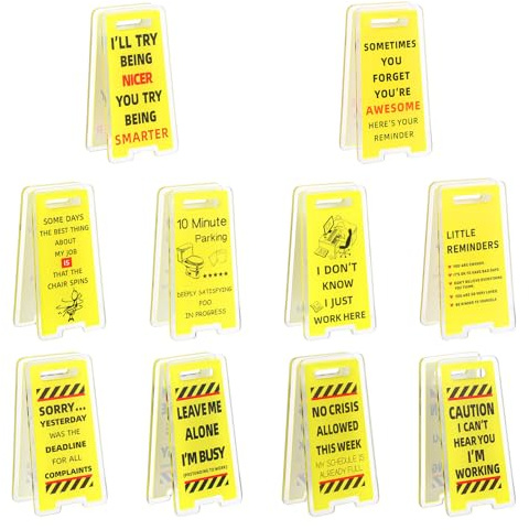 Nogeqi 10 Pack Funny Desk Signs, Caution Overstimulated Desk Sign, Funny Sticky Note Holder Clips, Answer Desks Rates Sign, Fun Office Gag Gifts for Coworker Teammate Leader Boss Manager