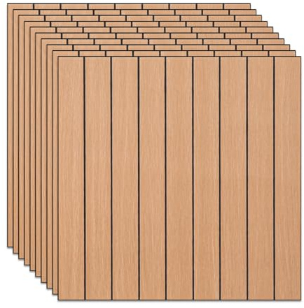 Tokenhigh 10Pcs Wood Slat Wallpaper, 40x40cm Wooden Effect Peel and Stick Wall Panels, Self Adhesive Wood Grain Wallcovering, Removable Decorative Wall Stickers for Living Room Bedroom (Oak)