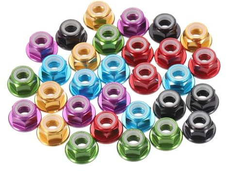 QUARKZMAN 30 Stück M5 Steigung 0.8mm Aluminiumlegierung Sicherungsmutter Flansch Sechskantmutter Nylon Sicherungsmutter Gezahnt Für RC Drohne Motor Prop Adapter FPV Teile Mehrfarbig