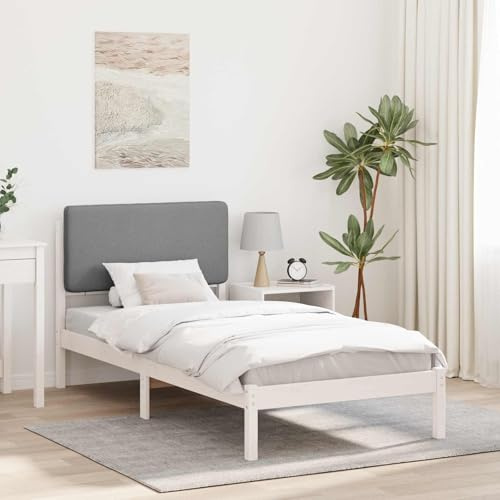 Qnhdfrt Einzelbettgestell 80x200 Kiefer Massivholz Hellgrau mit gepolstertem Kopfteil Lattenrost komplett ohne Boxspring Jugendzimmer Schlafzimmer Deko