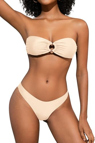 SHEKINI Damen O-Ring Schnürschuh Bandeau Bikini Set Badeanzug Rückenfrei Trägerlos Sexy Strandkleidung High Cut Zweiteiliger Bademode