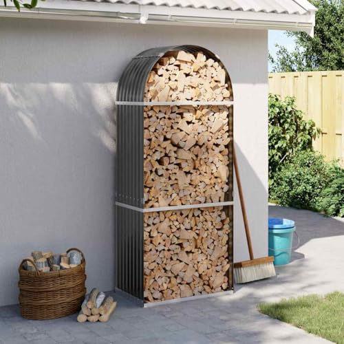 Ordellia Scaffale per legna da ardere, antracite, in acciaio zincato, 80 x 45 x 190 cm, con 2 ganci, supporto per legna da ardere, per terrazza, giardino, capanno, conservazione asciutta e ordinata