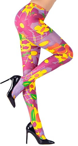 W WIDMANN MILANO Party Fashion - Collants avec motif à fleurs, 40 DEN, hippie, fleurs, costume