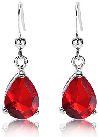 [RIVA TRÄNE] Gestochen Ohrhänger Ohrringe mit Tropfenschliff Edelstein Zirkonia CZ [Rot Rubin] in 18K Weißes Gold Vergoldet, Einfache Moderne Eleganz