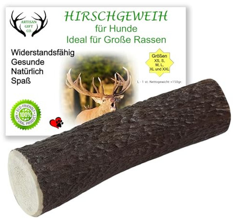 ARTISAN GIFT CO Hundesnack Rothirsch Geweih Kausnack -100% Natürlicher - Mindestgewicht 150 Gramm (L - 1 stück)