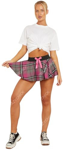 Crazy Chick donna mini gonna in tartan CORTO SKATER MICRO - Rosa/Grigio, XLARGE/XXLARGE