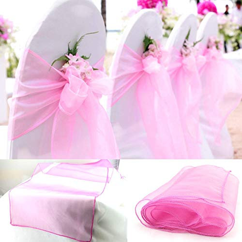 TINWARM 100PCS Rubans en Organza Housse de Chaise Nœuds Rubans Nœuds de Mariage Décoration de Ceremonie Fête Anniversaire 18 x 275cm(Fuchsia)