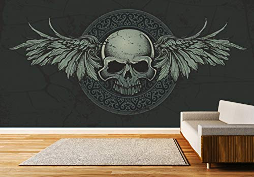 Vlies Tapete XXL Poster Fototapete Totenkopf Tribal Flügel Farbe color, Größe 400 x 200 cm