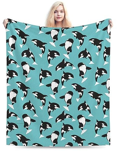 Whale Orca weiche, gemütliche Luxus-Bettdecke, Mikrofaser-Fleece-Decke, für alle Jahreszeiten, leichter Überwurf für das Bett, Größe M