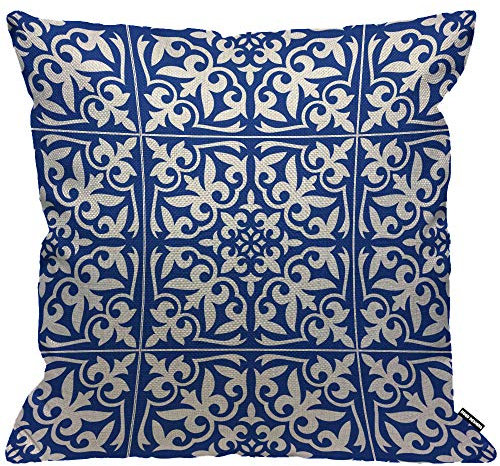 HGOD DESIGNS Ikat Kissenbezug mit marokkanischen Fliesen, traditionelles Blumenmuster, kobaltblau und weiß, dekorativer Kissenbezug für Wohnzimmer, Schlafzimmer, Sofa, Stuhl, 45 x 45 cm