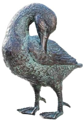 IDYL Bronze-Skulptur Ente die Sich putzt, 23x11x21 cm | Tierfigur aus Bronze, Handgefertigt, Gartenskulptur oder Teich-Dekoration, Hochwertiges Kunsthandwerk, Wetterfest