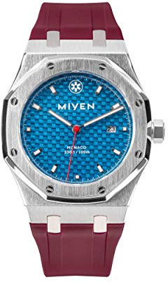 MIYEN MUNICH Monaco Herren Uhr – Karbonziffernblatt mit Miyota Quarz Präzisionslaufwerk Saphirglas & Datumsfunktion – Silber Uhr Herren