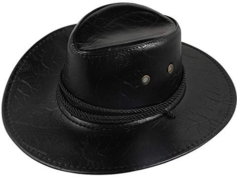 VALICLUD Western Cowboyhut Leder Cowboyhut für Männer Cowgirl Cattleman Prise Front Unisex Erwachsenen Mexikanischen Stil (Schwarz)