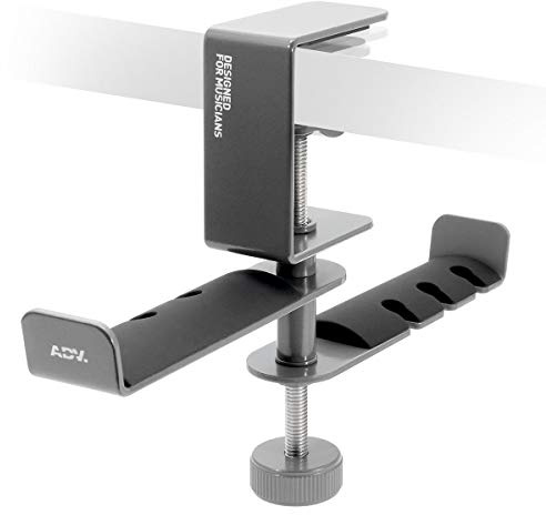 ADV. Dual Suspension Headphone Stand – Floating Headset Stand with 360° Rotating Arm, Adjustable Clamp for Desk/Table, Steel Metal Holder, 3.5mm Jack Mount, Universal Fit, [Grey]