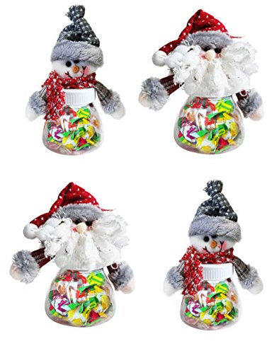 Botella de Almacenamiento de Navidad para rellenar Golosinas Chuches Galletas Caramelos Monedas y Regalos de Niño, Frascos de PlásticoTarro de Dulces Navideños para Decoración de Fiesta, 4 Unidades