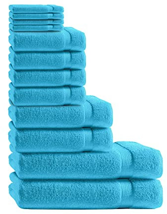 Class Home Collection 12 TLG Frottee Handtücher Set | Gästetuch | Handtuch | Duschtuch | Waschhandschuh | Türkis