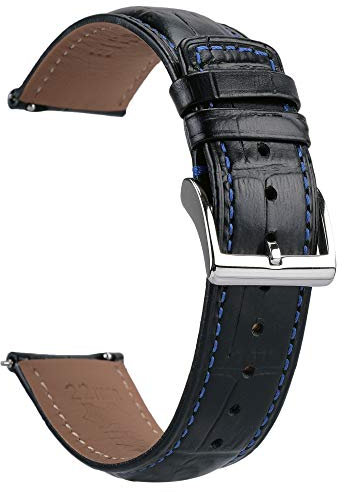 EACHE Uhrenarmband 20mm Leder Schwarz Krokodilmuster für Herren, Kroko Prägung Vintage Mit Schnellverschluss, Alligator Geprägtes Uhrenarmband Blau Linie