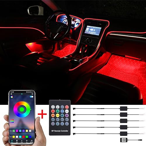 TABEN Kit d'éclairage ambiant de Voiture, 6 mètres intégré Éclairage d'ambiance à Fibre Optique Son Actif de synchronisation de Musique, télécommande et contrôle d'application Bluetooth DC 12V-24V