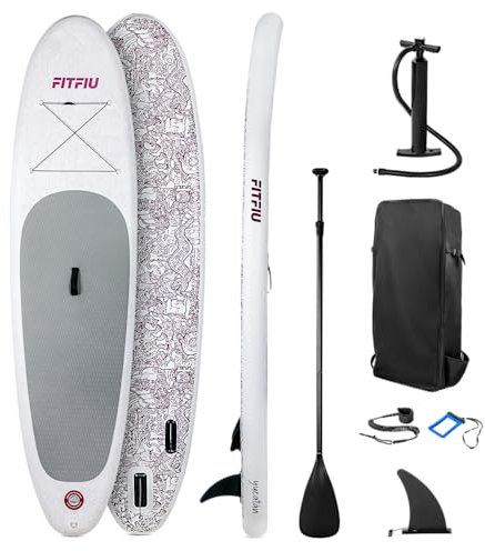 FITFIU Fitness Yucatan - Tribal inspiriertes aufblasbares Paddle Surf Board mit komplettem Kit, SUP Board mit Paddel + Pumpe + Flosse + Zubehör, Stand Up Paddling Board speziell Yoga 305x76x15cm