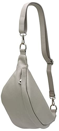 SH Leder ® echt Leder Hüfttasche Damen Herren Unisex Gürteltasche für Festival Reise Bauchtasche mittelgroße Crossbody Bag Frauen Ledertasche 32x17cm Marie G528 (Hellgrau)