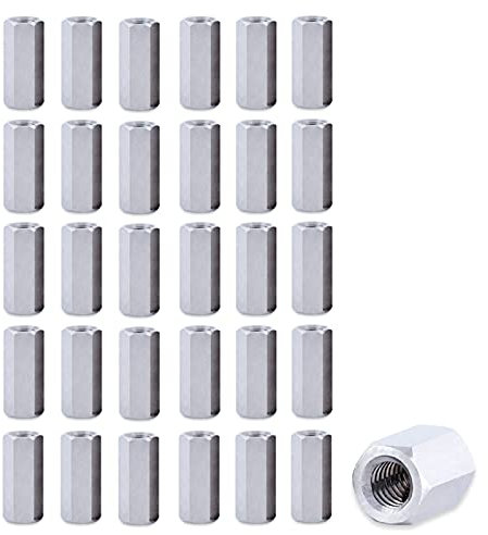 LEZED Lange Stangenmutter Sechskantmutter Sechskantkupplungsmutter Lange Stange Kupplung Sechskantmutter Schraube Mutter Spalte Gewindemuffe für Zuhause Bürogerät Schiffsmontage 30 Stück (M8*12 * 25)
