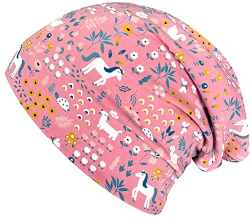 Wollhuhn ÖKO Jungen/Mädchen Bequeme Weiche Long Beanie/Mütze/Beanie-Mütze/Strickmütze/Kindermütze Jersey Gefüttert Übergangszeiten (Öko-Stoffe/Bio)… (Pony/Pferde Altrosa, M)