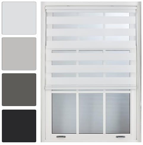 FURNISHED Day and Night Roller Blinds - Zebra Blind Dim or Translucent Vision Roller Shades for Windows and Doors - Dual Layer Fabric, White, 180W x 165H cm