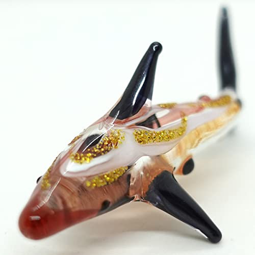Sansukjai Haifisch-Miniatur-Figuren, Tiere, handbemalt, geblasenes Glas, Kunst, Sammlerstück, Geschenk, Dekoration (schwarzer Bernstein)